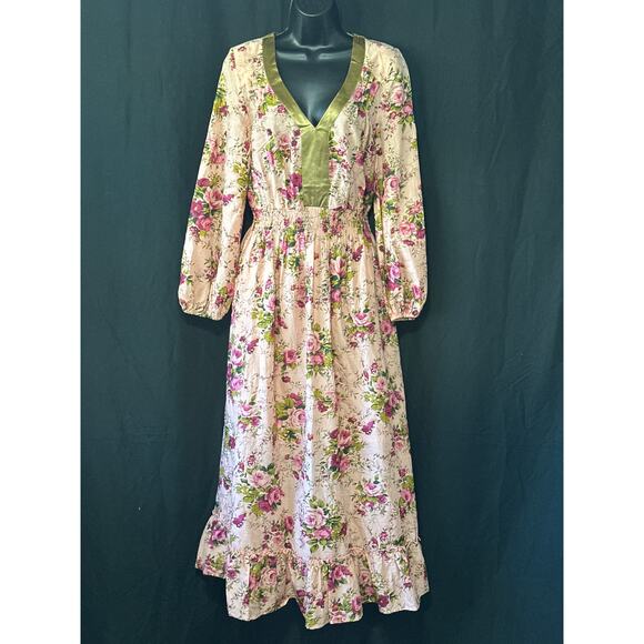 Aratta Silent Journey Artisan Maxi Floral Dress XS Pink Coquette Cottagecore - Picture 1 of 16